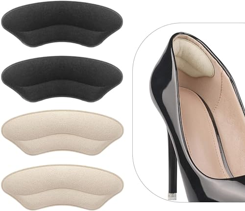 Heel Grips Liner Cushions Inserts for Loose Shoes, Heel Pads Snugs for Shoe Too Big Men Women, Filler Improved Shoe Fit and Comfort, Stop Heel Slip and Blister (4 Pairs) (Pale Apricot+Black)