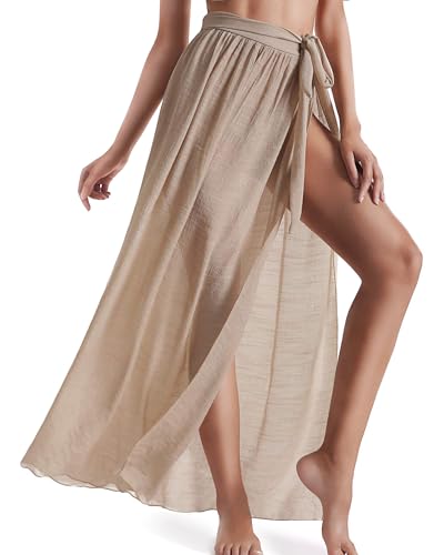 Beach Sarongs for Women Bathing Suit Swim Bikini Cover Up Wrap Maxi Long Skirt (Khaki-US 4-12)