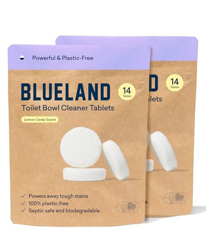 BLUELAND Toilet Bowl Cleaner Refills 2 Pack - Eco Friendly Products & Cleaning Supplies - No Harsh Chemicals, Plant-Based - Lemon Cedar - 28 tablets