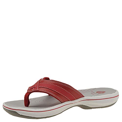 Clarks Women's Breeze Sea Flip-Flop, New Red Synthetic, 10