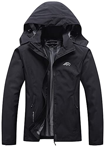 OTU Women's Waterproof Rain Jacket Lightweight Hooded Raincoat for Hiking Travel Outdoor Black M