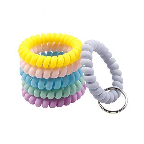 BIHRTC 6 Color Wrist Keychain Plastic Spring Flexible Spiral Wrist Coil Stretchable Wristband Spiral Key Chain Bracelet Key Holder Key Ring for Gym Pool ID Badge Sauna Outdoor Activities