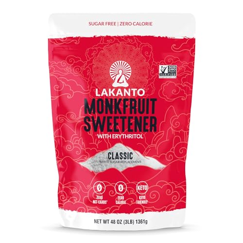 Lakanto Classic Monk Fruit Sweetener with Erythritol - White Sugar Substitute, Baking, Coffee, Tea, Zero Calorie, Keto Diet Friendly, Zero Net Carbs, Extract, Sugar Replacement (Classic White - 3 lb)
