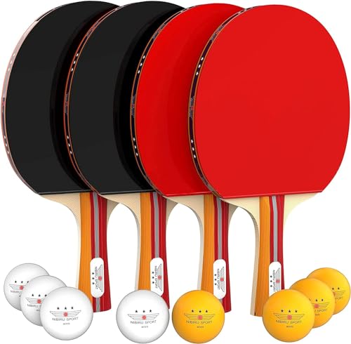 NIBIRU SPORT Professional Ping Pong Paddles Set of 4 - Table Tennis Paddles Set of 4 with 8 Balls and Carry Bag/Storage Case - Table Tennis Equipment & Ping Pong Accessories