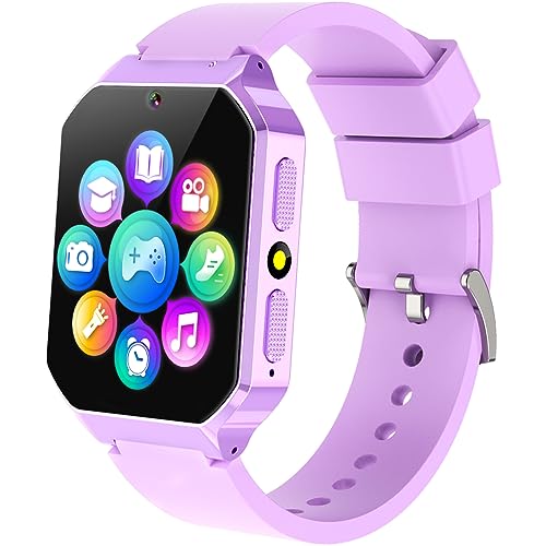 Smart Watch for Kids Age 6-12 Girls Toys with 26 Games Music Player 1.69” HD Touchscreen Video Camera Metal Case Educational Storybook Words Learning Card Toddler Watches Birthday Gifts