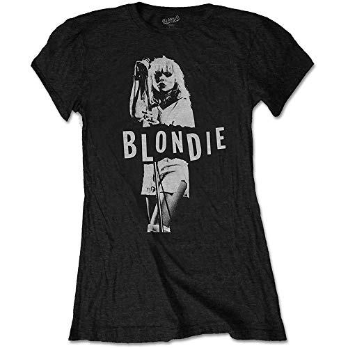 Blondie T Shirt Mic Stand Debbie Harry Logo Official Womens Boyfriend Fit Black Size M