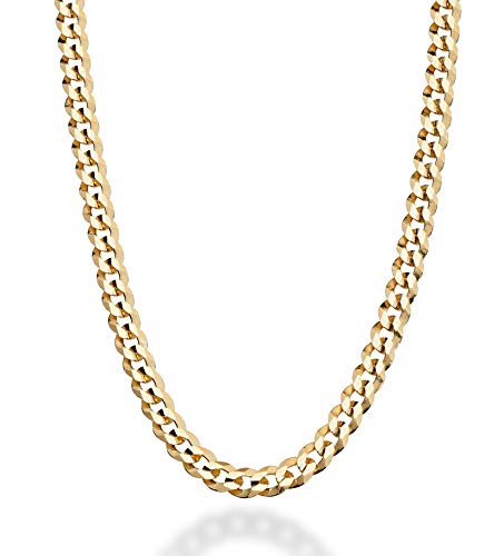 Miabella Solid 18K Gold Over 925 Sterling Silver Italian 5mm Diamond-Cut Cuban Link Curb Chain Necklace for Women Men, Made in Italy (24 Inches)