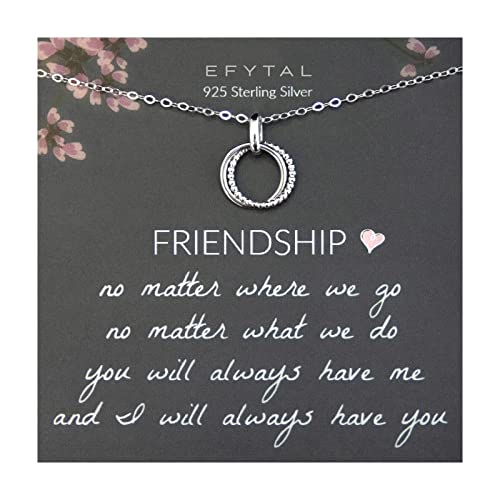 EFYTAL Friend Gifts for Women, Sterling Silver Studded Interlocking Circles Friendship Necklace, Best Friend Necklaces, Gifts for Friends Female, Bridesmaid Gift Ideas, Birthday Gifts for Women