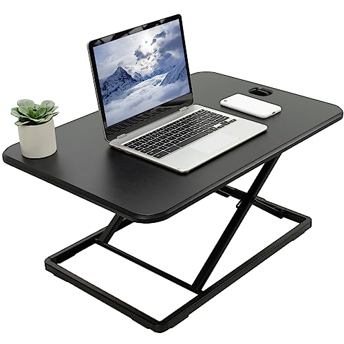 VIVO Ultra-Slim Single Top Height Adjustable Standing Desk Riser, Compact Sit Stand Desktop Converter for Monitor or Laptop, Black, DESK-V001J