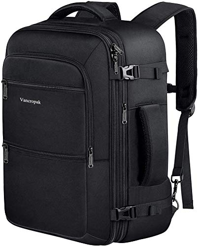 Vancropak Travel Backpack, 40L Expandable Carry On Backpack for Men, Flight Approved Water Resistant Luggage Backpack for Outdoor,Expandable Extra Large Business Backpack for Men Women,Black