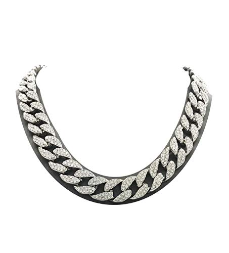 Shiny Jewelers USA Mens Iced Out Hip Hop Silver tone CZ Miami Cuban Link Chain Choker Necklace (16')
