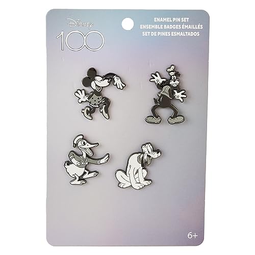 Loungefly Disney 100: Black and White Vault, Mickey and Friends 4-Piece Pin Set, Amazon Exclusive