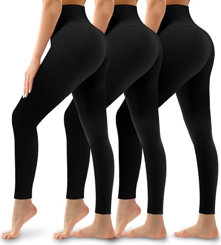 Hmuuo 3 Pack Leggings for Women High Waisted Tummy Control No See-Through Yoga Pants Workout Running Leggings