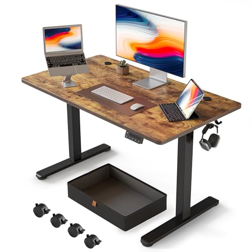 FEZIBO 40 x 24 Inches Standing Desk with Drawer, Adjustable Height Electric Stand up Desk with Storage, Sit Stand Home Office Desk, Ergonomic Computer Desk, Rustic Brown