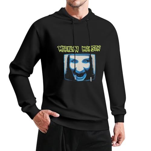 OUISDBHDS Men's Long Sleeve Top, Marilyn American Music Manson Hooded Sweatshirt, Quick-Dry Fleece Hooded Sweater Shirts, Drawstring Pullover Hoodies Sweat Shirt for Youth S Black