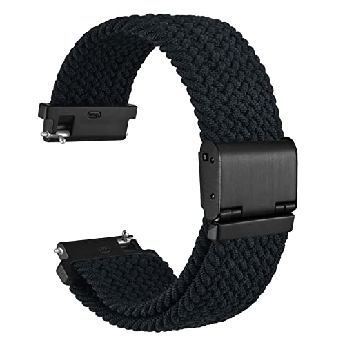 WOCCI 22mm Braided Nylon Watch Band for Men and Women, Quick Release, Black Stainless Steel Buckle (Black)