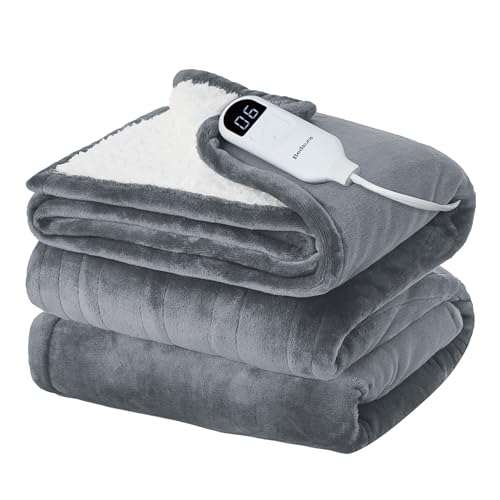 Bedsure Heated Blanket Electric Twin/Full - Flannel Electric Blanket, Heating Blanket with 10 Time Settings, 6 Heat Settings, and 8 hrs Timer Auto Shut Off (62x84 inches, Grey)