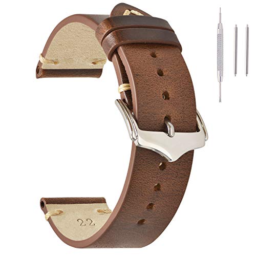 EACHE Leather Watch Bands 22mm For Men Vintage Watch Straps Light Brown For Women Oil Wax Leather Replacement Watchband