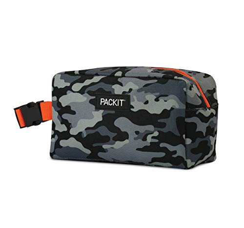 PackIt Freezable Snack Box, Charcoal Camo, Built with EcoFreeze Technology, Collapsible, Reusable, Zip Closure with Buckle Handle, Great for All Ages and Fresh Snacks on the go