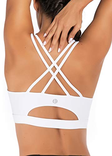 RUNNING GIRL Strappy Sports Bra for Women, Sexy Crisscross Back Medium Support Yoga Bra with Removable Cups(WX2354 White,M)