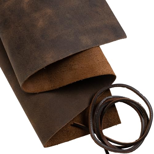 Genuine Leather Sheets for Crafts, Tooling Leather Sheet 12'x24' – Full Grain Buffalo Leather Fabric, Leather Crafting Kit, Veg Tan Leather for Leather Craft w/ 36' Leather Cord MOONSTER – Soft Brown