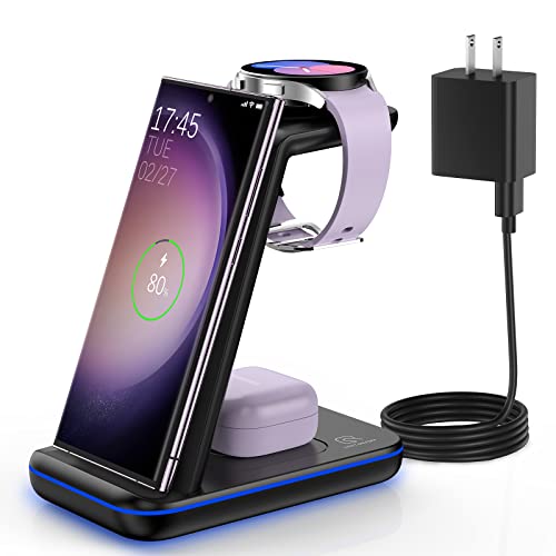 Wireless Charging Station for Samsung, Fast Wireless Charger Station for Samsung Galaxy S24+/S23+/S22/S21/Z Flip 5/4 Fold 5/4, Wireless Watch Charger for Samsung Watch6/5/Pro/4/Active Galaxy Buds2 Pro