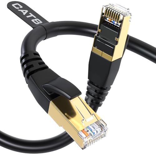 DbillionDa Cat8 Ethernet Cable, Outdoor&Indoor, 6FT Heavy Duty High Speed 26AWG, 40Gbps 2000Mhz with Gold Plated RJ45 Connector, Weatherproof S/FTP UV Resistant for Router, Modem, PC, Gaming