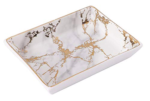 Nordic Golden Striped Marble Plate - Ceramic Jewelry Tray, Ring Holder, Bracelets Plate, Dessert Dish - Perfect for Holding Small Jewelries, Rings, Necklaces, Earrings, Bracelets, Cosmetics, etc.