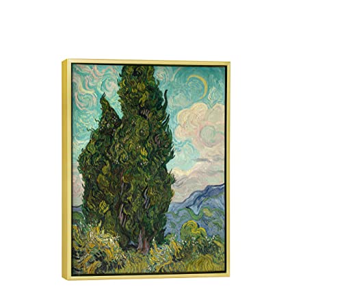 Wieco Art Framed Wall Art Cypresses Classic Giclee Canvas Prints by Van Gogh Famous Oil Paintings Green Tree Picture for Home Decorations Modern Abstract Forest Landscape Artwork