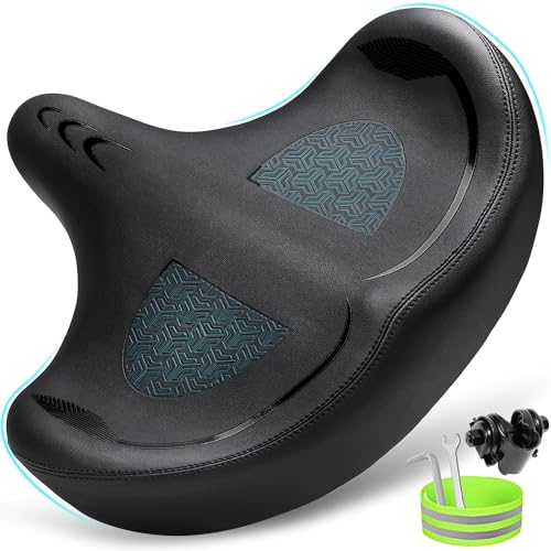 Oversized Bike Seat for Men Women Comfort, Extra Wide Soft Bicycle Seat Cushion with Comfortable Wing Padded, Large Replacement Bike Saddle for Peloton Bike, Stationary Exercise Bike, City Bike, Ebike