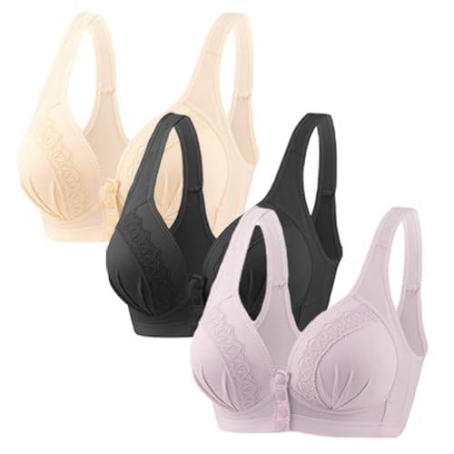 Glamorette Snap Front Bra Older Women,Snap Front Bra, Sexy Lace Embroidered Bras,Pull-On Front Closure Button Bra