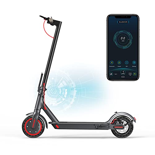 Aovopro Electric Scooter - 8.5' Solid Tires, 350W Motor, Up to 19 Miles Long-Range and 19 MPH Portable Foldable Commuting Scooter for Adults with Double Braking System and App, Black