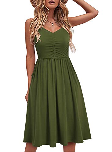 YATHON 2024 Women's Spaghetti Straps Party Sundress Casual Beach Summer Dresses (YT090-Army Green, XL)