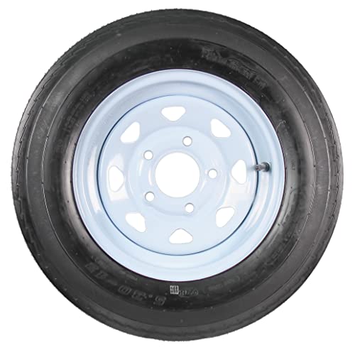 Trailer Tire On Rim 5.30-12 530-12 5.30 X 12 12 in. 5 Lug Hole Wheel White Spoke - 2 Year Warranty w/Free Roadside