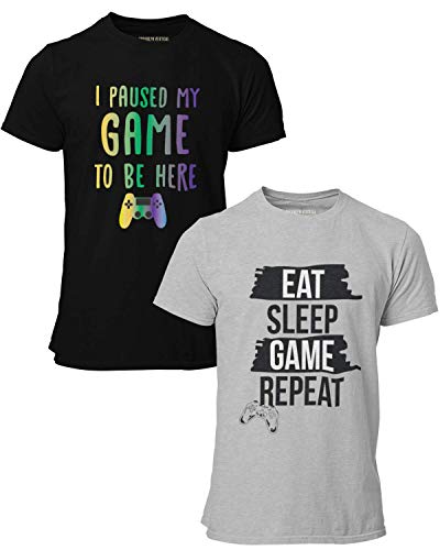 BROOKLYN VERTICAL 2-Pack Video Gamer Gaming Short Sleeve Crew Neck T-Shirt with Chest Print | Soft Cotton Graphic Tees Sizes S-XL (Combo A, XL)
