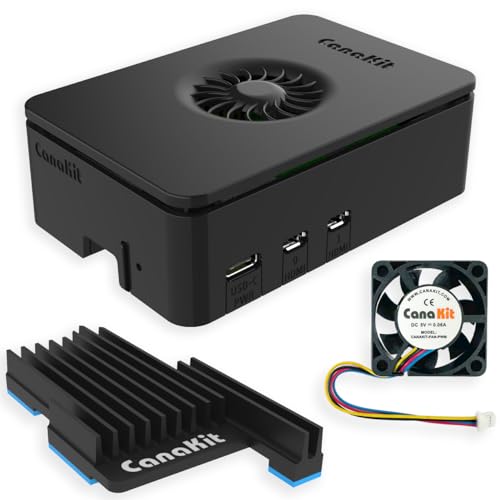 CanaKit Pi 5 Case for Raspberry Pi 5 with MEGA Heat Sink and Active Cooling - Turbine Black