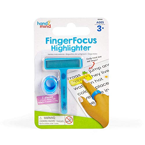 hand2mind FingerFocus Highlighter, Guided Reading Strips, Reading Tracker, Color Overlays for Dyslexia, ADHD Tools for Kids, Reading Classroom Supplies, Finger Pointer, Reading Accessories (1 Pack)