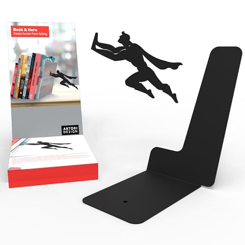 Artori Design Book Ends to Hold Books Heavy Duty - Hidden Metal Bookends for Shelves Desk or countertop - Bookend Book Holder for Home Decorative - Gift for Book Lovers and Home Décor (Book&Hero)