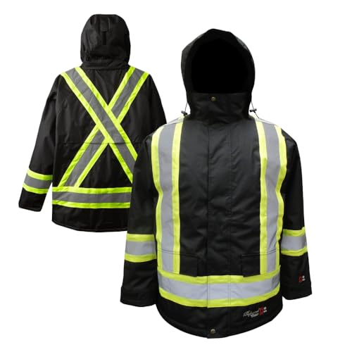 Viking Professional Freezer Insulated Journeyman FR Jacket - Waterproof 300D Trilobal Rip-Stop Hi Vis Jackets for Men, Black - X-Large