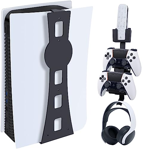 FOROIRON PS5 Holder Wall Mount Stand,Wall Mount for PS5,Mount on Wall Near or Behind TV,Compatible with Playstation 5 (Disc and Digital), Including 2 Accessory Holders for Controller&Headphone Set