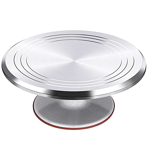 Puroma Aluminium Alloy Rotating Cake Turntable 12'' Revolving Cake Stand with Non-Slipping Silicone Bottom, Ideal Cake Decorating Supply for Cake Decorations, Pastries and Cupcakes