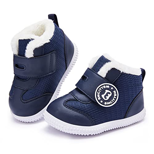 BMCiTYBM Baby Boy Girl Boots Winter Warm Snow Boots Lightweight Walking Shoes Infant First Walkers 6 9 12 18 24 Months Navy Blue 6-12 Months