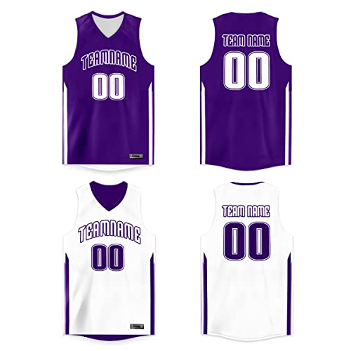 TAND Custom Basketball Jersey Reversible Uniform Add Any Team Name Number Personalized Sports Vest for Men/Boys, Purple White-10, One Size