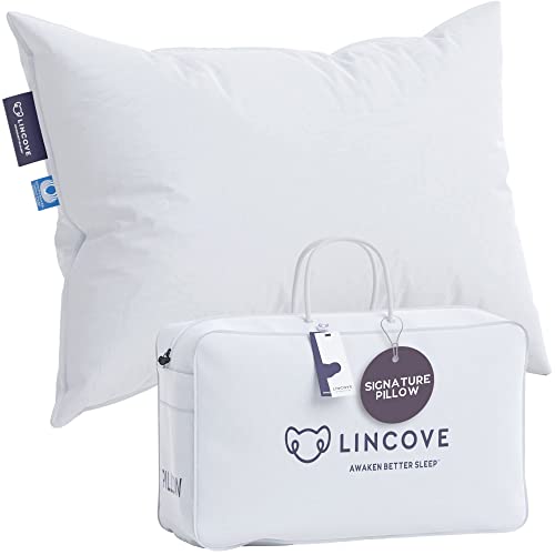 Lincove Signature 100% Natural Canadian White Down Luxury Sleeping Pillow - 800 Fill Power, 500 Thread Count Cotton Shell, Made in Canada, King - Firm, 1 Pack