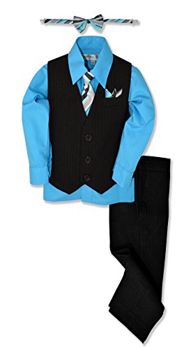 Johnnie Lene JL40 Pinstripe Boys Formal Dresswear Vest Set (7, Black/Vivid)