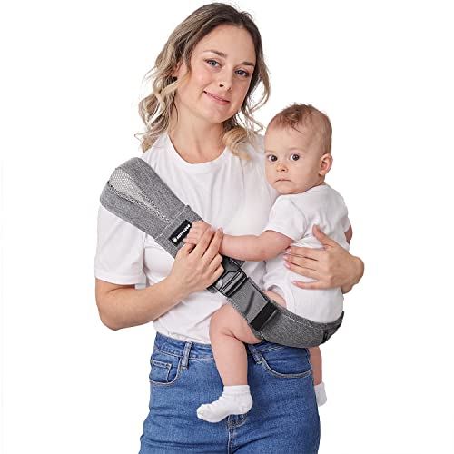 AUYEAZGO Toddler Sling, Ergonomic Baby Sling Carrier with Adjustable Strap, Soft Padding & Non-Slip Hip Seat, Perfect for Infant and Toddler(7-44 lbs), Premium Cotton (Steel Gray)