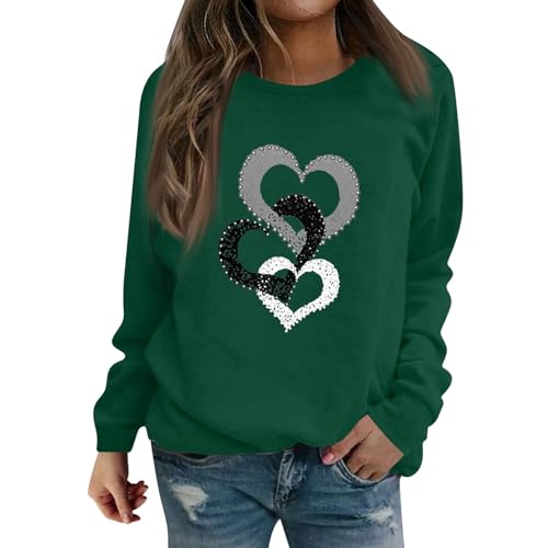 Heart Sweatshirt Valentine's Day Gifts Valentines Day Dress Women Heart Shirts for Women Valentine Valentines Gifts Valentine Sweatshirts for Women Valentines Outfits for Women（5-Green,3X-Large）