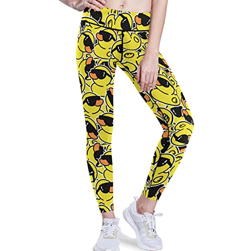 visesunny High Waist Yoga Pants with Pockets Rubber Duck Cartoon Character Print Buttery Soft Tummy Control Running Workout Pants 4 Way Stretch Pocket Leggings