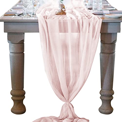 Socomi 10ft Blushing Pink Chiffon Table Runner 29x120 Inches Wedding Runner Sheer Thanksgiving Christmas Bridal Shower Decorations