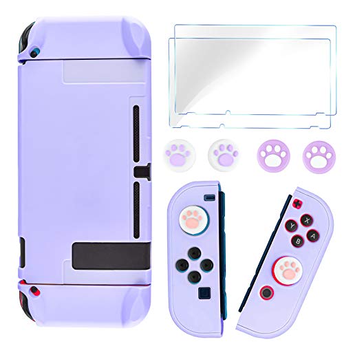 DLseego Switch Full Protective Case Cover Design for Nintendo Switch Joy-Con Controllers with Glass Screen Protector, Anti-Scratch [Baby Skin Touch] Grip Cover - Purple